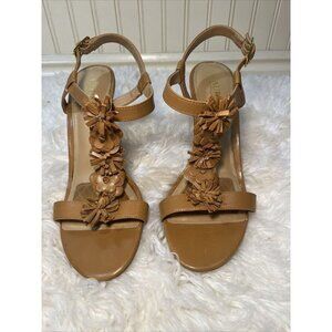 LAUREN Ralph Lauren Women’s Wedge Sandals Leather browm Flower Abia 8.5 US